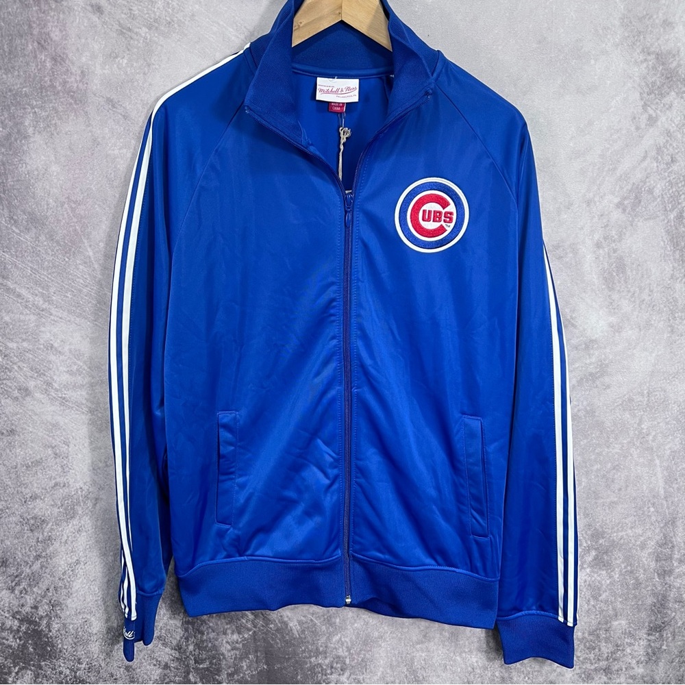 Chicago Cubs Jacket Mens Large Blue Mitchell And Ness MLB  Full Zip Cooperstown